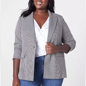 Lane Bryant Black White Houndstooth One Button Lightweight Blazer Size 18